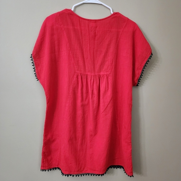 J. Crew Red Navy Blue Embroideeed Pom Pom Tunic Cotton Top Size S Women - Picture 6 of 8